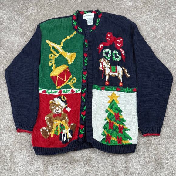 Ugly Christmas Cardigan Sweater Size XL Teddy Bear Tree Alexandra Bartlett - Picture 1 of 4